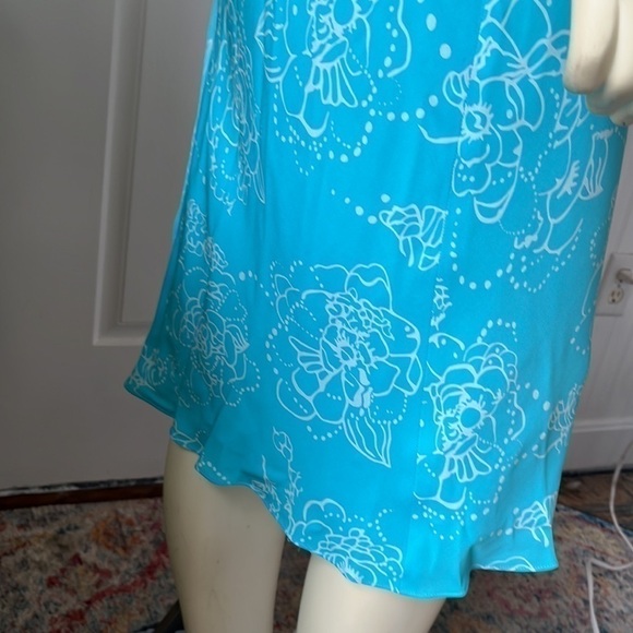 Michael Michael Kors Silk Turquoise Blue Floral Maxi Halter Dress 4 - Picture 9 of 11